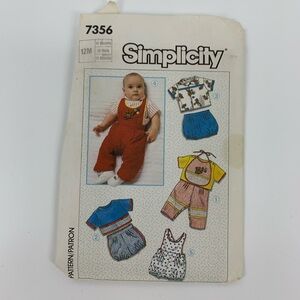 1986 Simplicity 7356 Baby Wardrobe Sewing Pattern 12 Months